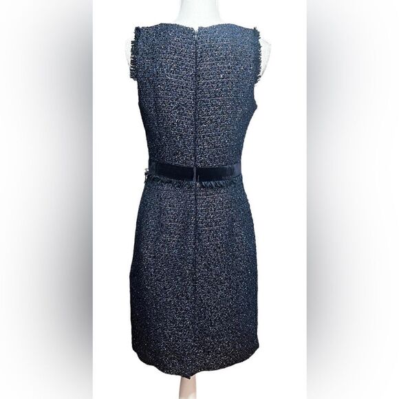 J Crew Navy Blue Tweed Velvet Sleeveless Dress Small 4 holiday - Picture 5 of 7